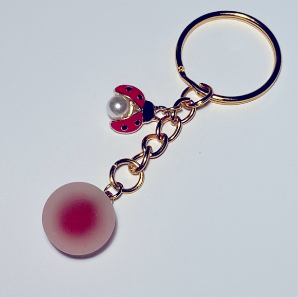 Frosted Glass Ball Keychain with Ladybug Bag Charm - Picture 1 of 3